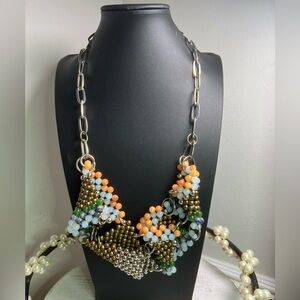 Pam Hiran Anthropologie Statement Glass Necklace D7 30”